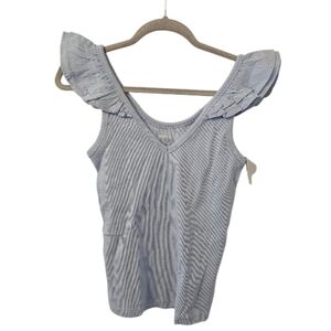 Blue Old Navy Women's Ruffle Trim Mixed Material Top